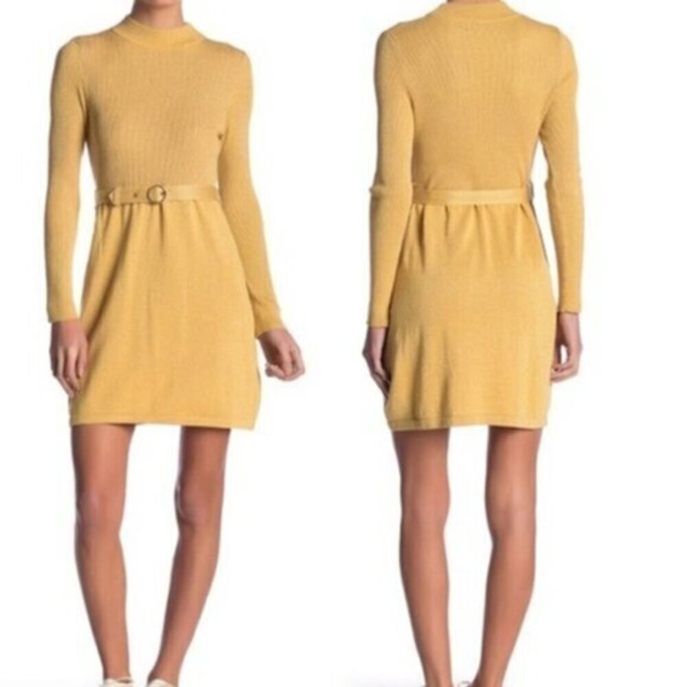 FREE PEOPLE  Gold shimmer sweater dress French girl belt gold belt buckle NEW